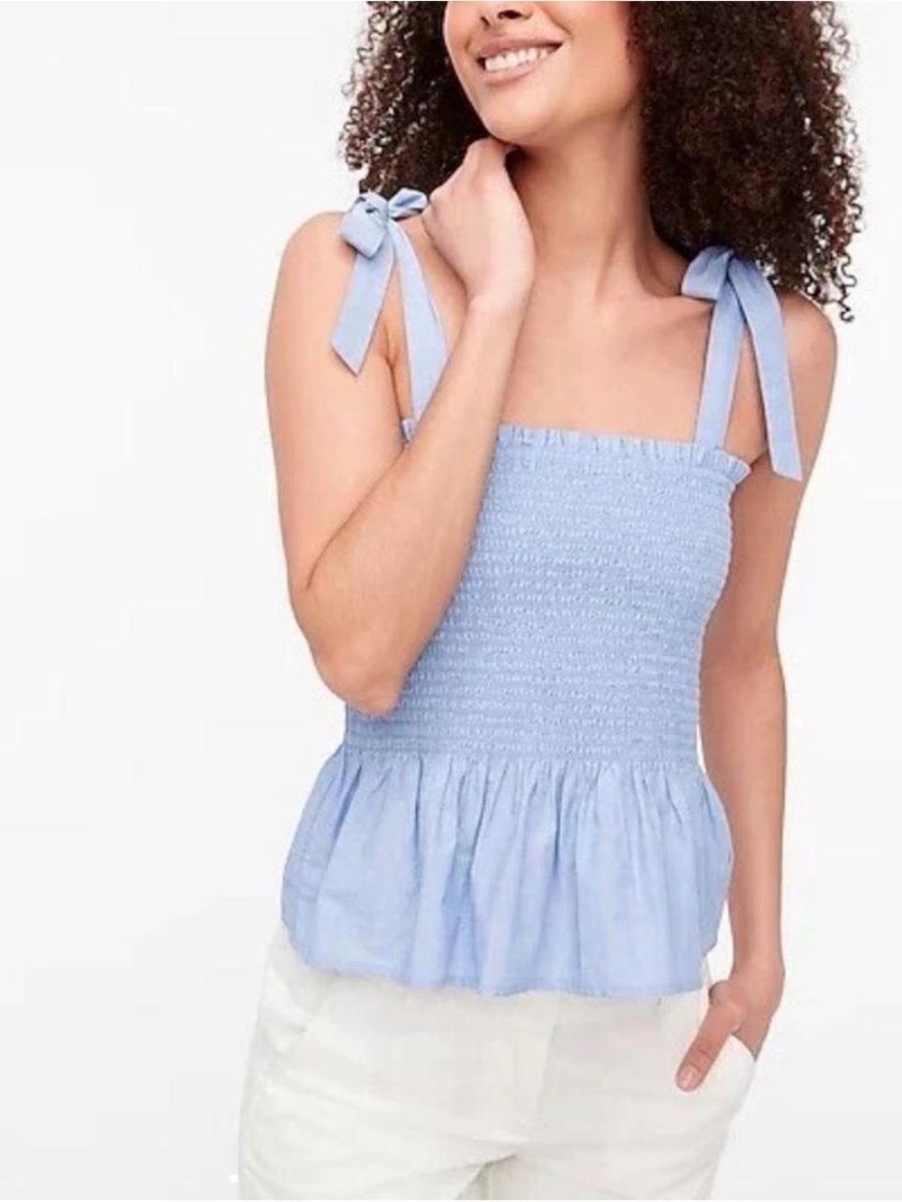 J. Crew Light Blue Smocked Tie-Shoulder Camisole